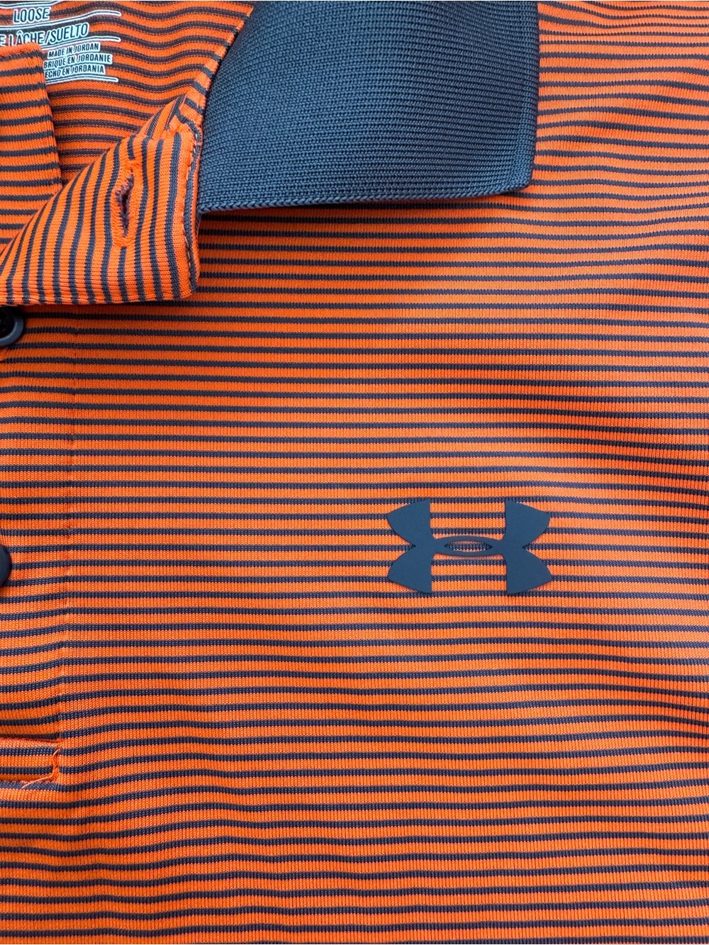 Under Armour Heat Gear Loose Fit Men’s Orange/Grey Stripe Polo - Picture 2 of 5
